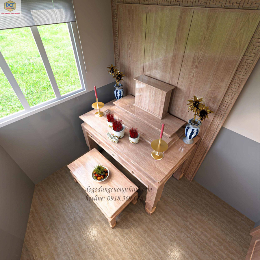 Mẫu phòng thờ gia tiên gỗ sồi  PT53 chất lượng giá tốt